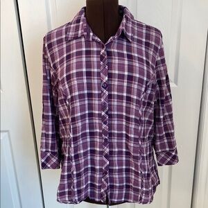Reitmans 99% COTTON Purple & Pink Plaid Button Down Shirt.  XXL Plus